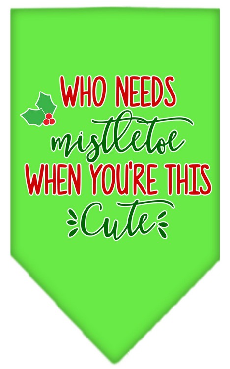 Who Needs Mistletoe Screen Print Bandana Lime Green Large